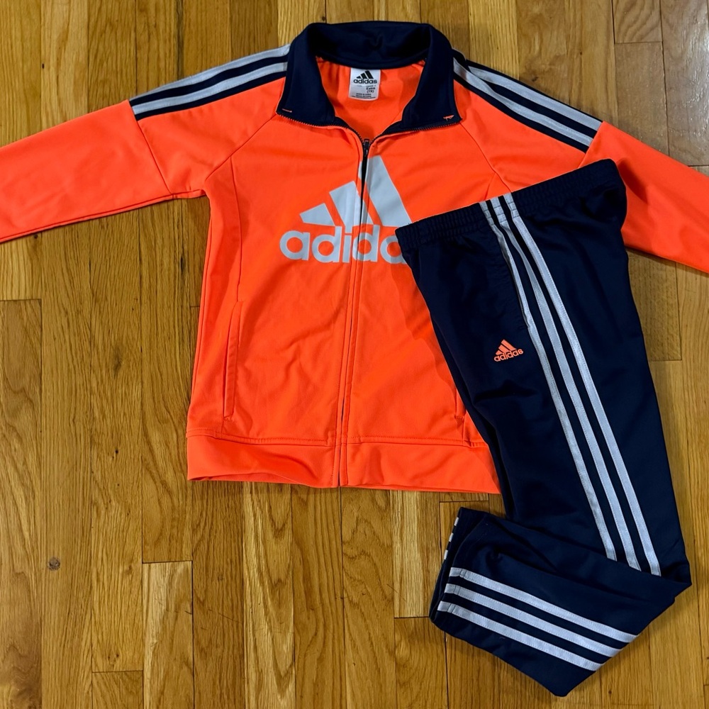 Adidas Bright Orange and Dark Blue Tracksuit